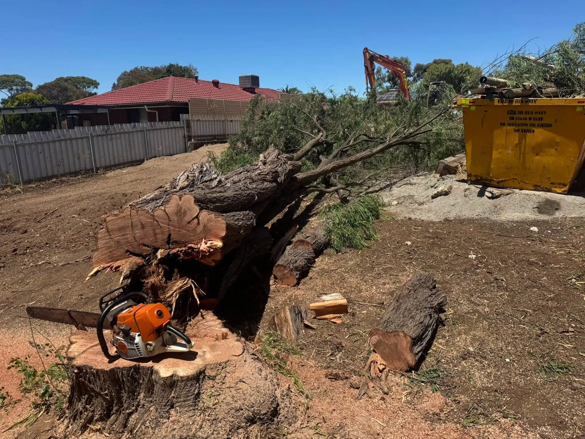 Backyard stump removed below ground level after tree works